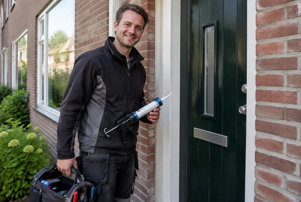 Vakman van Kitbedrijf Bleiswijk bij de voordeur van een woning